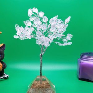 Clear Quarts Gemstone Chip Tree with Pyramid Base